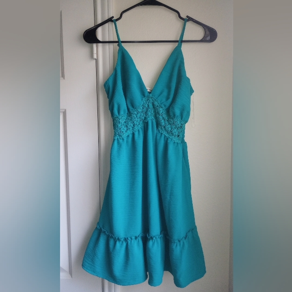 Liberty Love Teal Spaghetti Straps Mini Sundress Size S